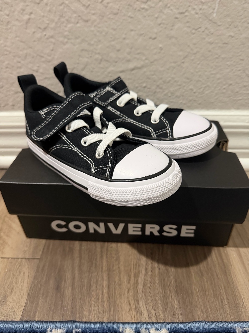 Converse Kids Black Canvas Low-Top Sneakers with White Toe